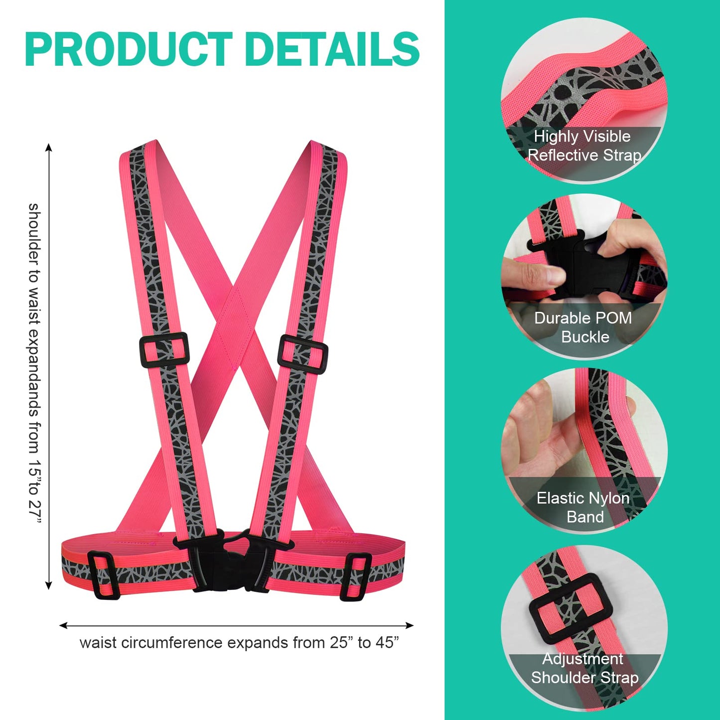 Flevnev Reflective Vest Running Gear 2Pack, Safety Vest Reflective Straps for Night Running Cycling Motorcycle Dog Walk Jogging (Green Pink)