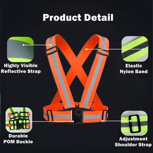 YUNLOVXEE Reflective Safety Vest Running Gear - Reflective Vest Straps, Reflective Belt, 2 Reflector Armbands, Adjustable High Visible Reflective Gear for Women Men Walking Running (Orange)