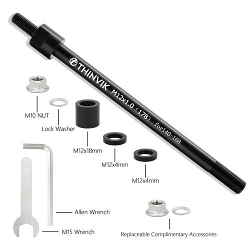 Thinvik Bike Thru Axle Adapter for Trailer Hitch 12mm Thru Axle 1.5 Thread Pitch Shaft Length 181mm