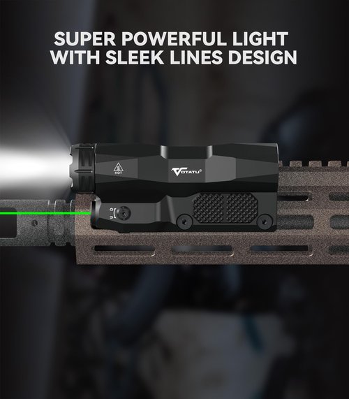 VOTATU M6L-G Picatinny/Mlok Flashlight Laser Combo Built-in Touch Pad Switch, Max 2400 Lumens LED Light and Green Laser with Tactical Strobe Mode, USB Magnetic Rechargeable