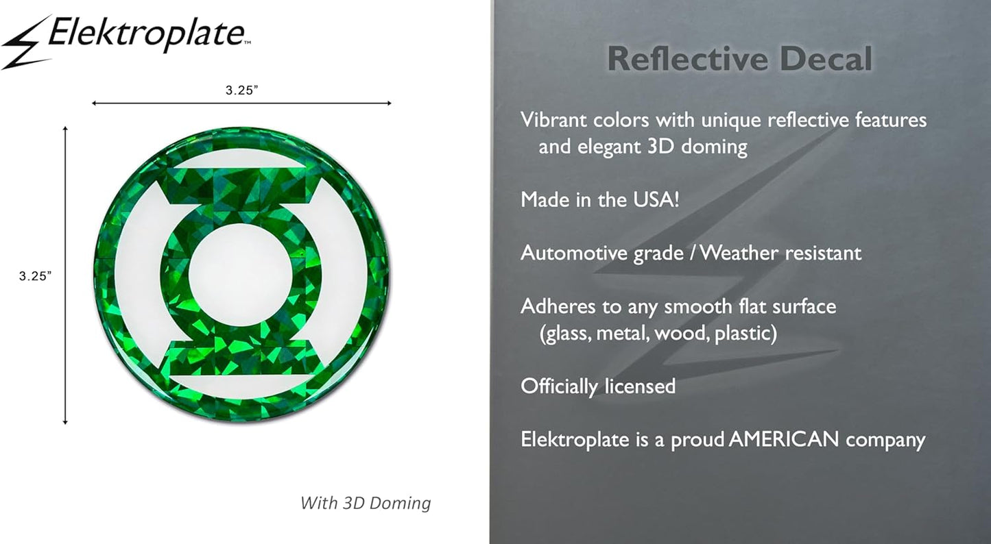 Elektroplate Officially Licensed DC Comics Green Lantern Automotive Reflective Domed Decal (3.75" Diameter) Premium 3D All Weather Vinyl Sticker for Car, Water Bottle, Laptop, Phone | Made in USA