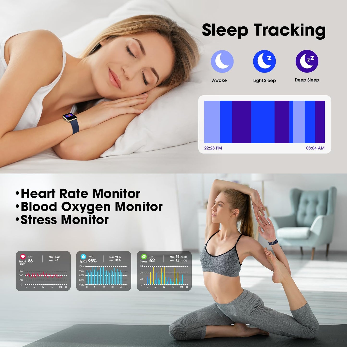 Imzuc Smart Watch for Women Men, Fitness Tracker Watch with Heart Rate Monitor, Sleep, 5ATM Waterproof Smartwatch Sports Watch Compatible with Android iOS Phones Step Calories Counter