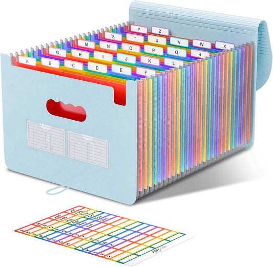 ABC life 26 Pockets Accordion File Organizer, Expanding File Folders, Portable Monthly Bill Receipt Organizer with Colorful A-Z Tabs, Desktop Folders Letter A4 Paper Document Storage for Home Office