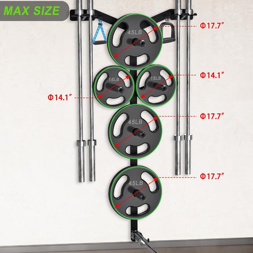 Lifeswell Wall Mounted Weight Plate Rack, Heavy Duty Olympic Barbell Holder & T Bar Row Landmine Attachment, 6 Hook Holes, 5 Pegs & 4 Barbell Storage, Space-Saving Home Gym Organizer