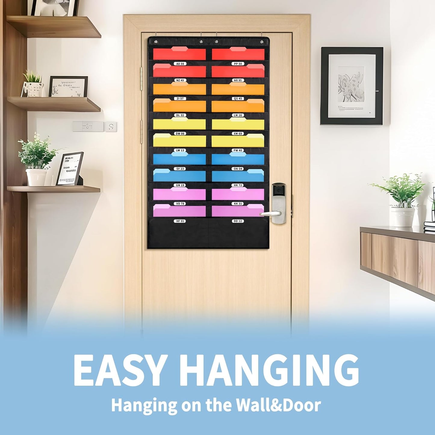Annecy 10 Pockets Hanging Wall File Organizer, Black Storage Pocket Chart for File Folder and Paper, Space Saver for Office and Classroom, with Wall Hangers, Over The Door Hooks, Labels