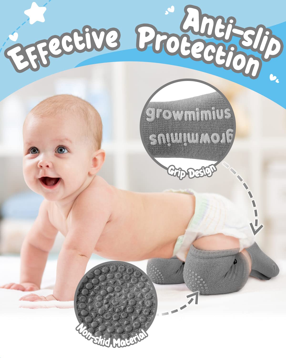 BOSONER Baby Crawling Anti-Slip Knee and Anti Slip Baby Boys Girls Socks Best Infant Gift, Unisex Baby Toddlers Kneepads (Black Dark Grey)