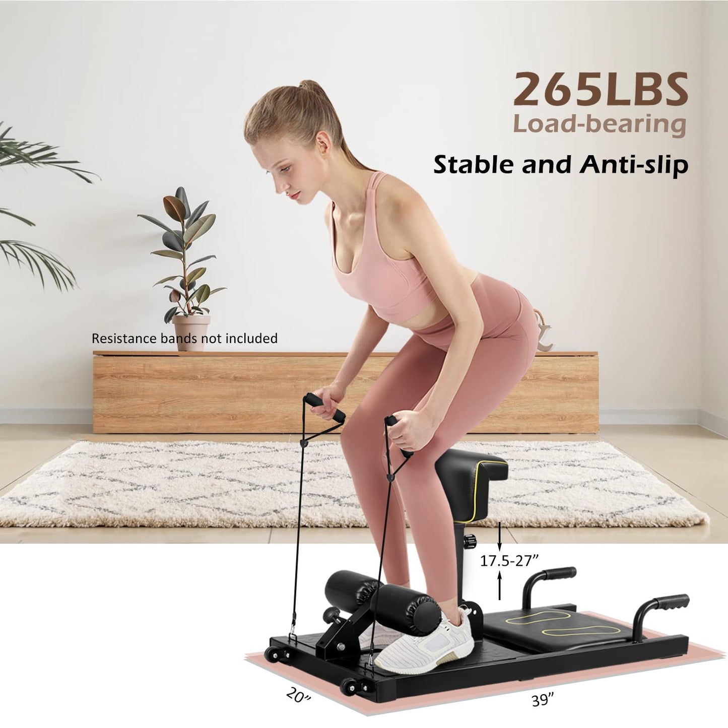 SPORFIT Sissy Squat Machine 8 in 1, Multifunctional Squat Machine Home Gym Equipment for Leg Strength Training, Sit-Up, Push-Up & Plank, Black