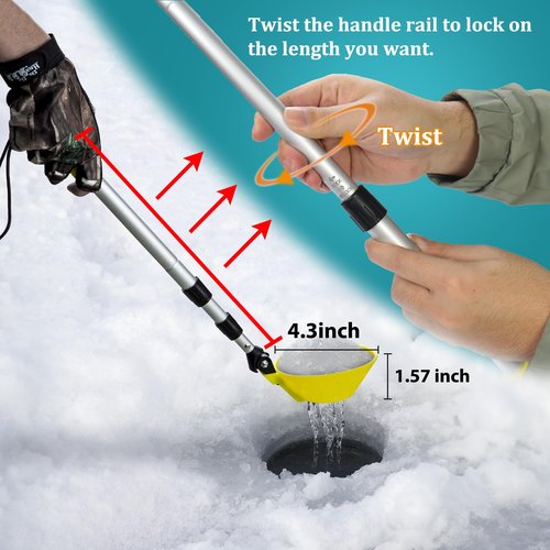 Huntury Retractable Ice Fishing Scoop Skimmer, Ice Fishing Accessories, Long Length, And Larger Spoon, No More Bending Over To Scoop Out Ice While Ice Fishing, Ice Fishing Gear