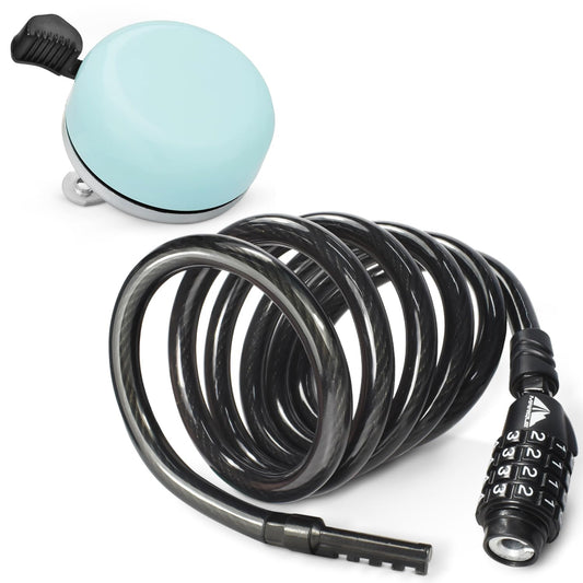 MARQUE Beach Cruiser Bike Bell + 5ft Combination Bike Lock Cable