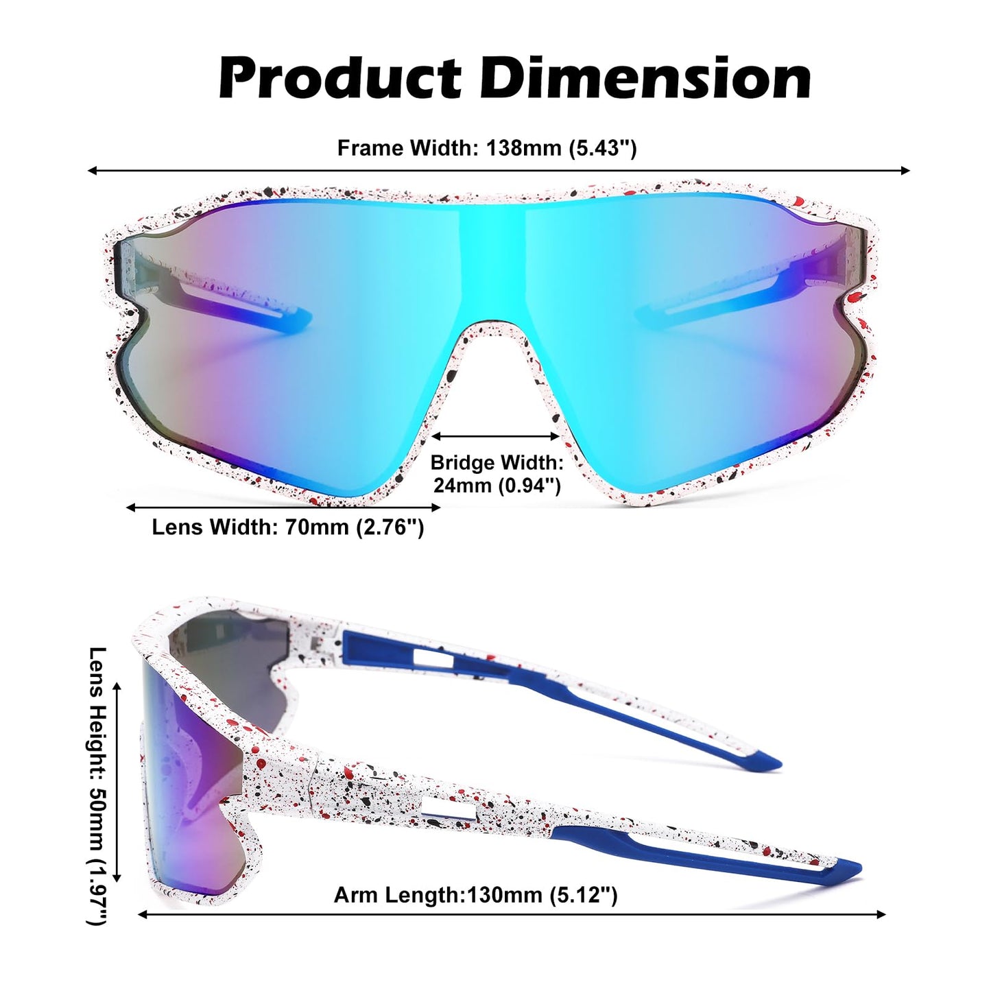 GLARDEFE Kids Baseball Sunglasses - Youth Baseball Sunglasses for Boys Girls - Sports Softball Shades Age 6-14(White/Blue Mirror + Red/Orange Mirror)