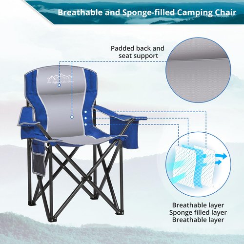 SAILARY Folding Camping Chair, Heavy Duty Portable Lawn Chairs with Cooler Bag, Side Pocket & Cup Holder, Folding Chairs for Outside Support 450lbs Blue