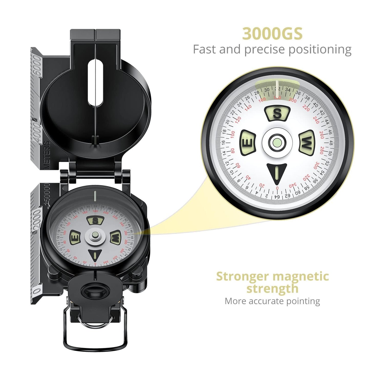 Anbte Hiking Compass with Clinometer, Strong Magnetic Intensity 3000 Gauss Professional Military Lensatic Compass Waterproof Hand Held Portable for Navigation Survival Backpacking Camping