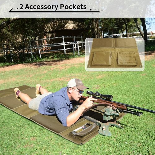 Shooting Mats Prone Padded, Extra Large Portable Roll Up Folded Waterproof Non-Slip Tactical Shooting Mat with Thickened Cotton Padding, Bipod Holder & 2 Accessory Pockets for Range Shooting Hunting