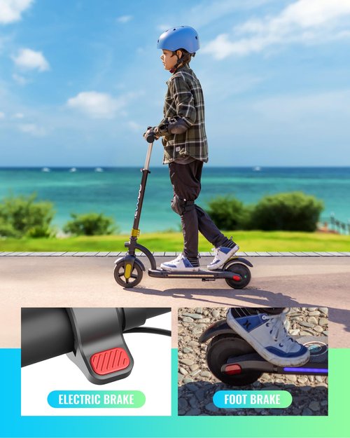 Gyroor H40 Kids Electric Scooter, 180W Motor, Up to 10 MPH, LED Display & Colorful Lights, Adjustable Height, for Boys & Girls Ages 8-12, Great Birthday Gift,H40-Gold