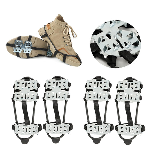 2 Pairs Crampons Ice Cleats for Shoes and Boots Universal 24 Steel Studs Snow Shoe Spikes Non Slip Snow Ice Grippers for Walking, Fishing, Climbing and Winter Hiking
