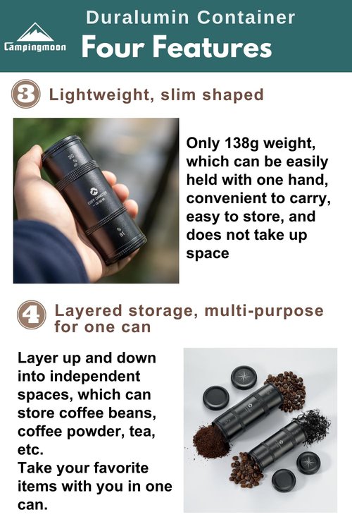 camping moon CAMPINGMOON Coffee Canister 2-Stage CNC Cutting Duralumin Black CC-51-BK