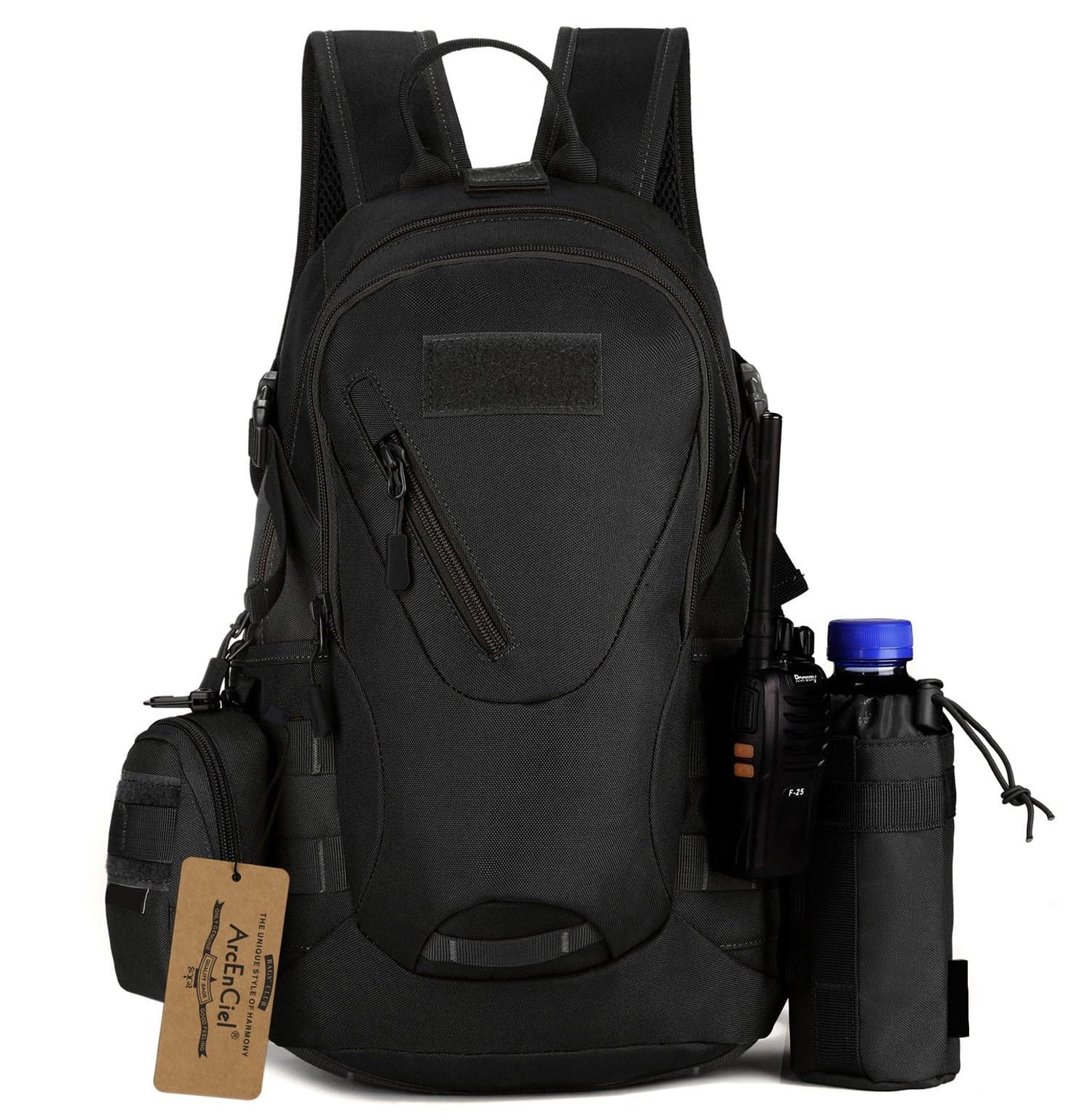 ArcEnCiel 15L Motorcycle Backpack Tactical Bag Rucksacks for Outdoor Camping Trekking with Patch(Black Camo)