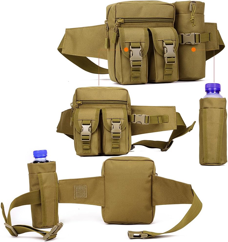 Tactical Waist Pack With Detachable Water Bottle Holder Pocket Fanny Pack & Outdoor Lumbar Bag for Hiking Travelling Climbing Cycling Camping Shopping Hunting Fishing