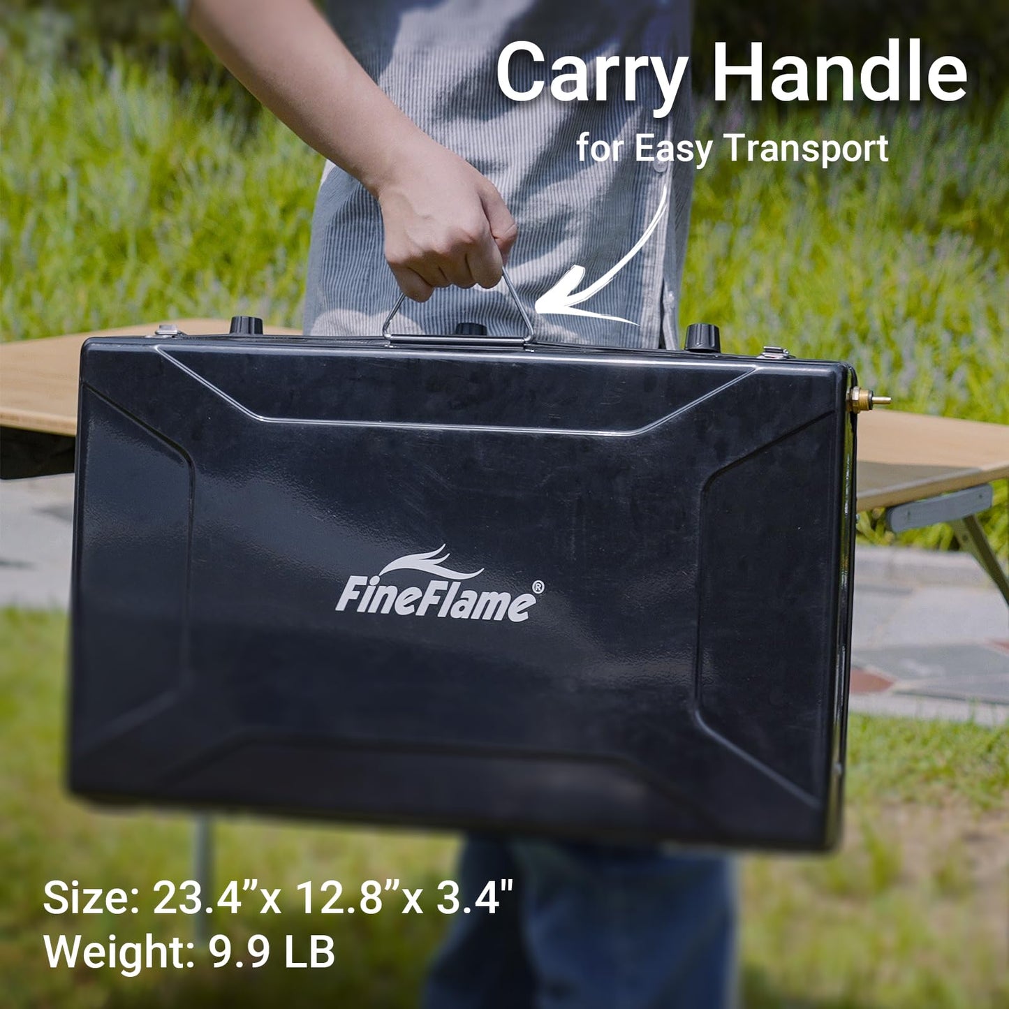 FineFlame Camping Stove, 3 Burner Propane Portable Camp Stove with Regulator, Push-Button Instant Ignition, Portable Camp Grill, Adjustable Burners for Car Camping Outdoor Cooking (BLACK-19800 BTUs)