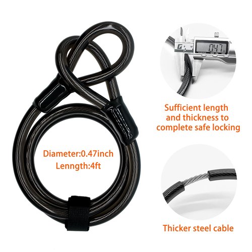 Bike U Lock,Heavy Duty Anti Theft Bicycle U Lock with Cable,16mm Shackle and 4ft Cable with Mounting Bracket and 3 Keys,High Security for Electric Bike,Scooters
