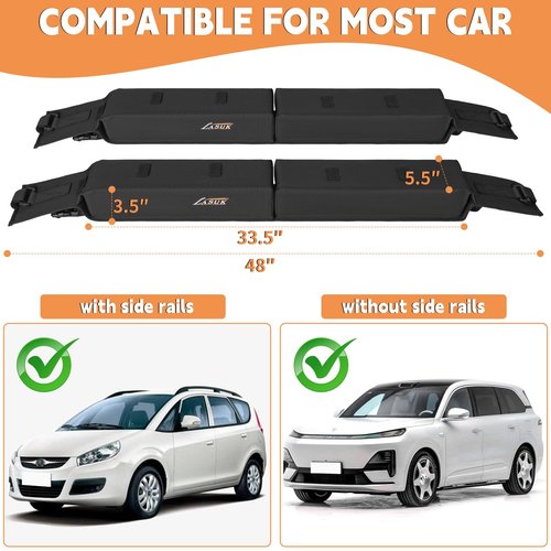 LASUK Universal Car Roof Rack, Soft Roof Rack Pads, Kayak with Tie Down Strap for Surfboard, SUP, Canoe, PP Rope, Quick Loop Strap and Storage Bag