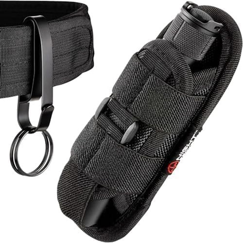 TH2C Tactical Flashlight Holster Metal Belt Clip & TKH-S1 Stealth Keychain Ring for Duty Belt Pouch Stretchable Holder for Police Military Security Belt