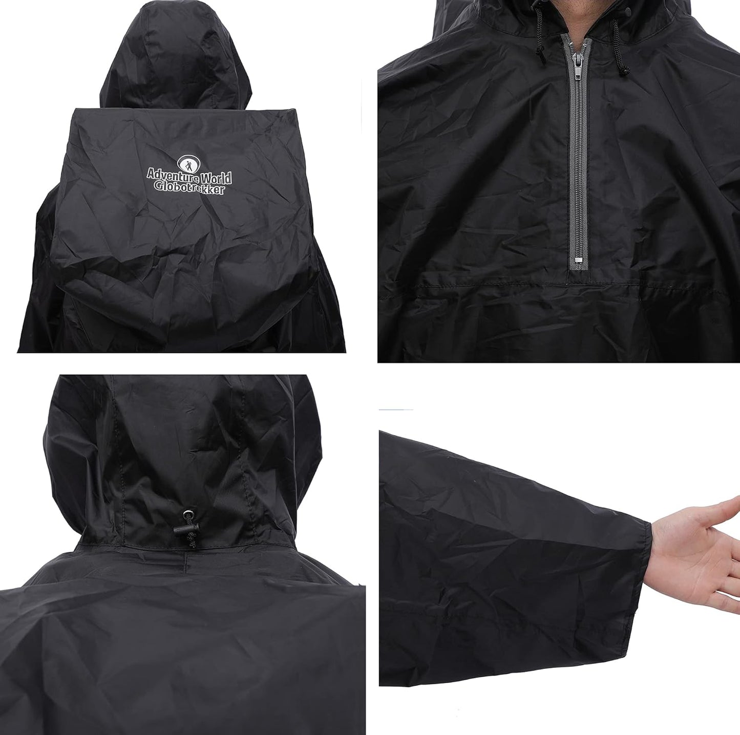 Adventure World Globotrekker Backpack Poncho Lightweight Waterproof Rain Poncho for Hiking, Camping, Travel & Outdoor Use
