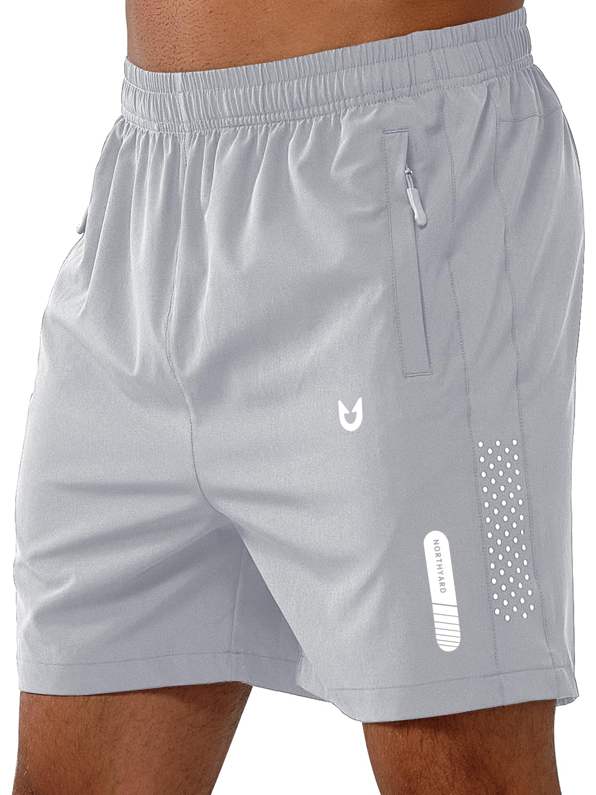 NORTHYARD Men's Athletic Running Shorts Gym Workout 7"/9"/5" Quick Dry Lightweight Sports Basketball Tennis 3 Zipper Pockets GREY-5inch 4XL