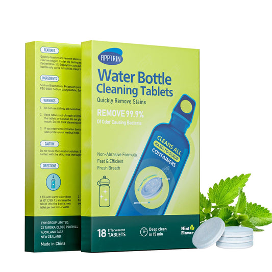 apptrin Water Bottle Cleaning Tablets, 18 Pack Bottle Clean Tablet Hydration Bladder Cleansing Tablets for Hydration Bladder, Water Bottle, Individually Packed, Mint Flavor