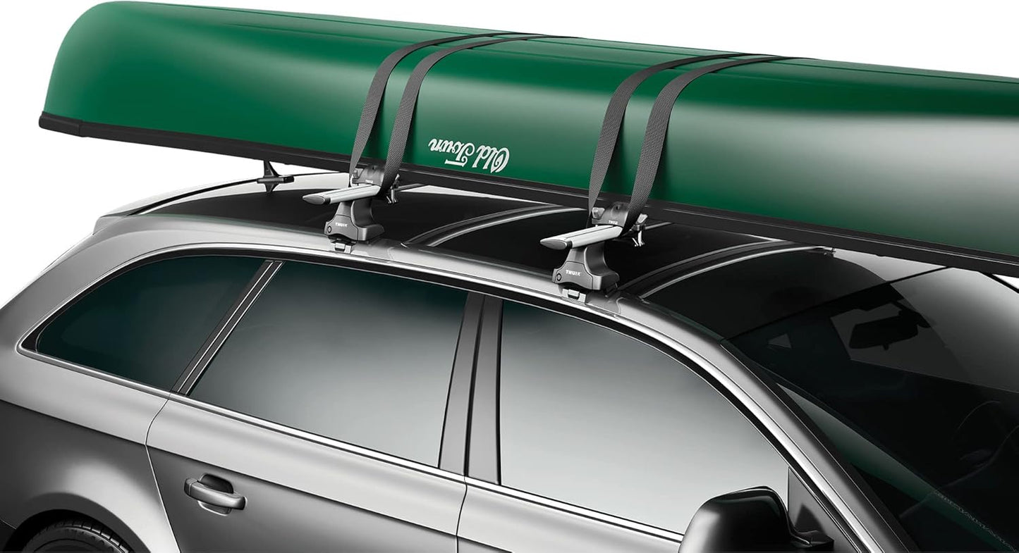 Thule Portage Canoe roof rack - Carries 1 canoe - Easy loading shape - Weather-resistant padding protects the canoe - Includes durable load straps with anti-scratch cover