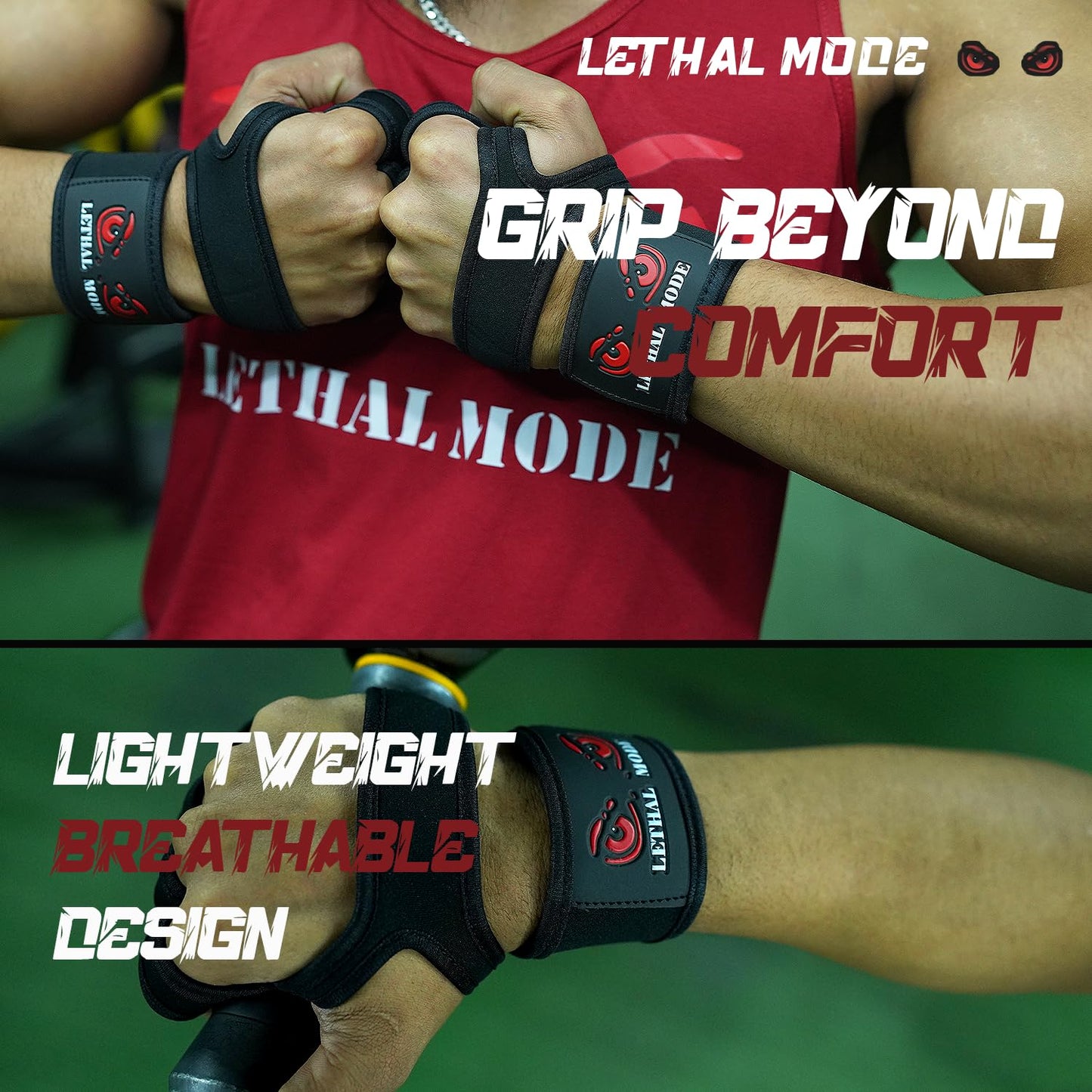 LETHAL MODE Workout Gloves for Men & Women – Fingerless Weight Lifting Gloves with Wrist Support for Gym, Crossfit, and Exercise – Durable Grip for Weightlifting, Cycling & Training (D1, X-Large)