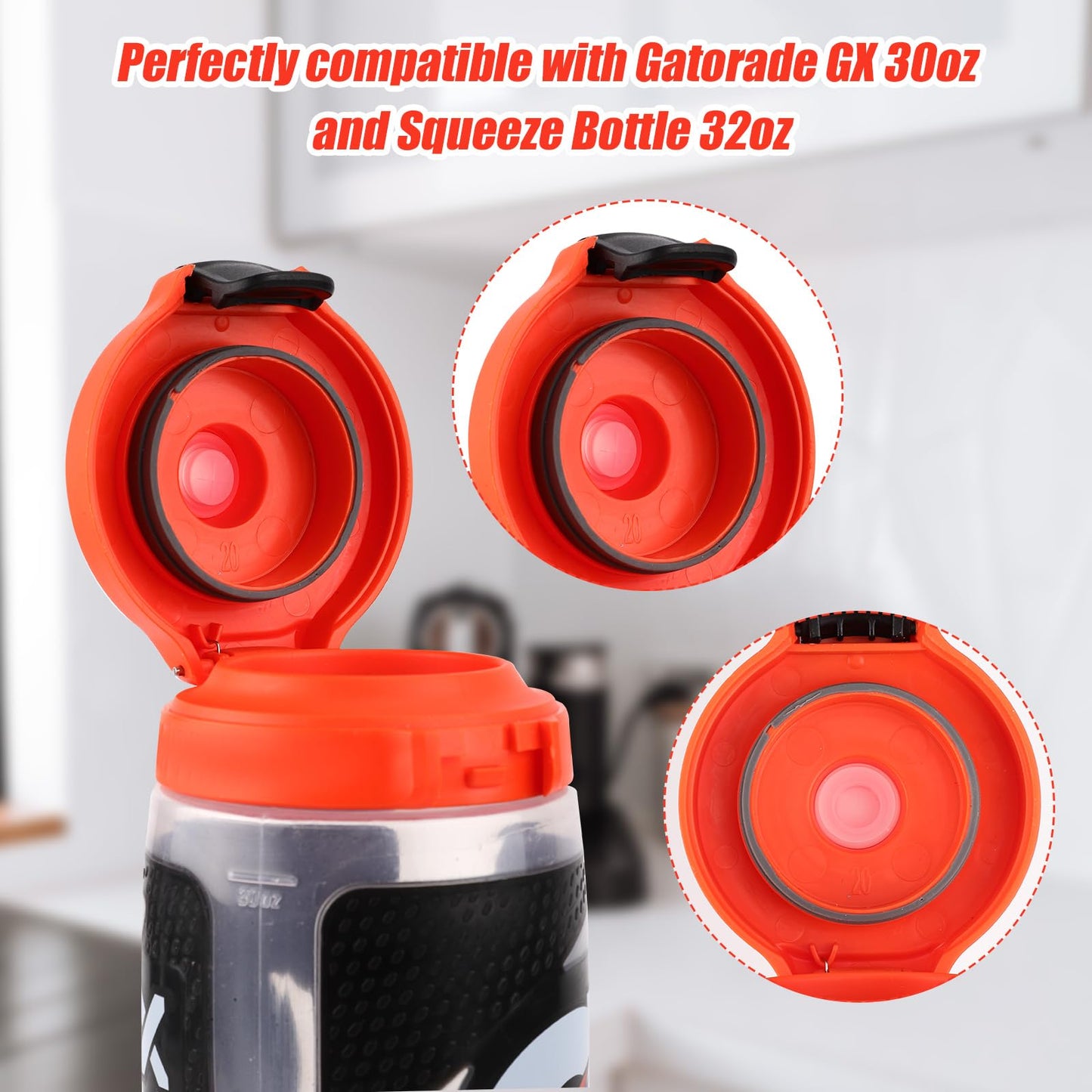 4pcs Dispensing Rubber Valves Compatible with Gatorade Water Bottle, Silicone Valve Replacement Lid for Gatorade GX 30oz & Plastic Inserts & Seals & Screwdriver