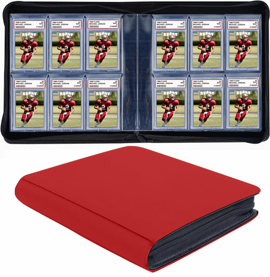 60 Pockets Graded Card Binder, Toploading PSA Slab Holder Album, PU Leather Graded Card Storage Binder, Premium 6 Pocket PSA Card Binder Album with Sleeves (Red)