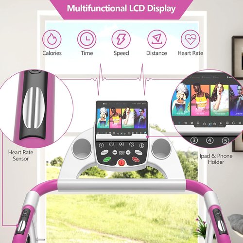 Goplus Foldable Treadmill, Freestanding Portable Treadmill with 12 Preset Programs, LCD Monitor, Built-in Wheels & Pulse Sensor, Folding Compact Treadmills for Home Small