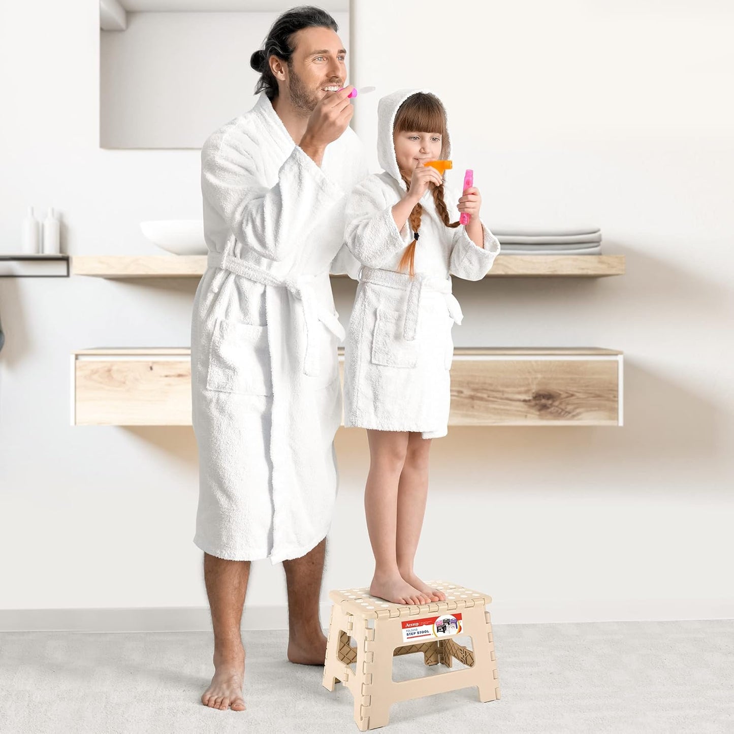 ACSTEP Folding Step Stool Foldable Stool 7.5 Inch Height Kids Step Stool, 300 lb Capacity Plastic Collapsible Stool, Stepping Stool with Handle Black Small Step Stool, Foot Stool Suitable for Kitchen