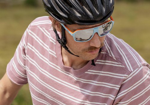 ROKA Torino Sports Performance Non-Polarized Sunglasses for Men and Women - Sky Blue/Orange Frame - Dark Artic Mirror Lens