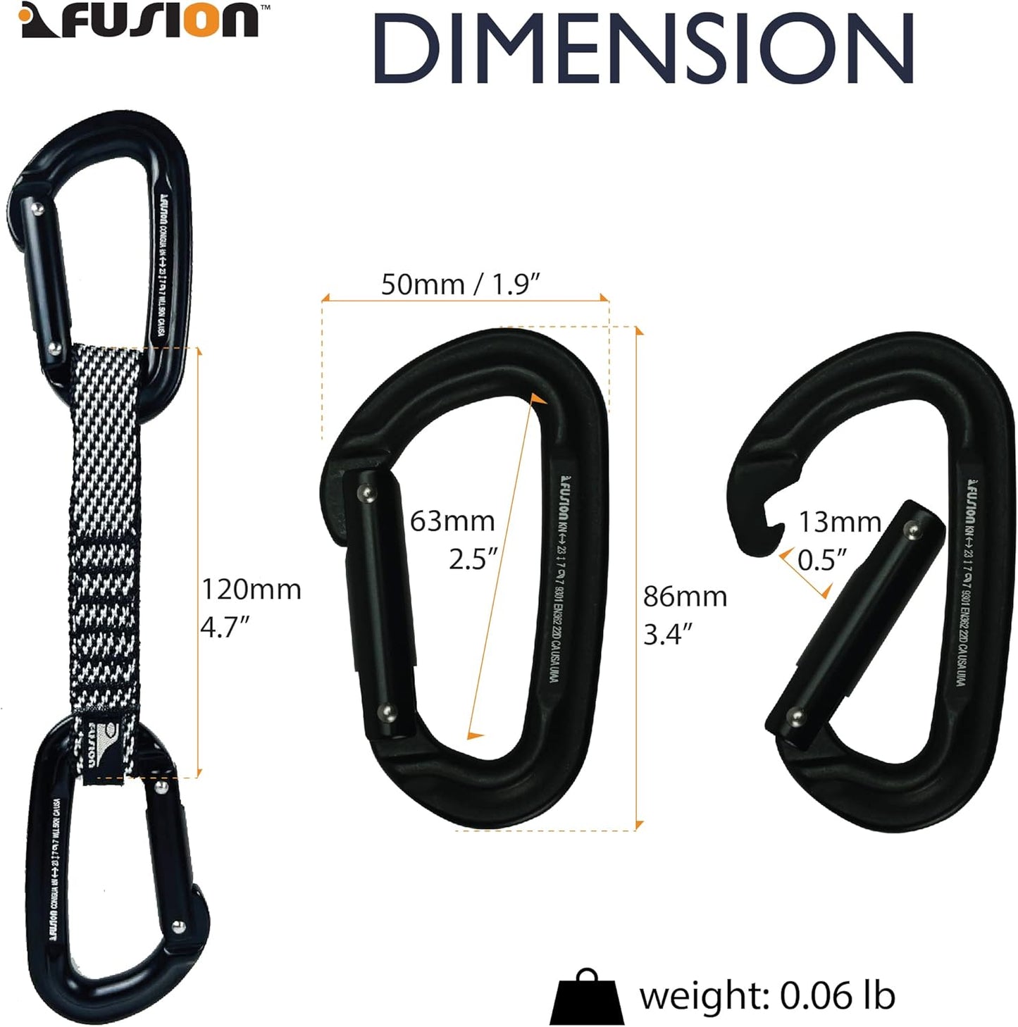 Fusion Climb 4-Pack 12cm Tactical Military Rescue Quickdraw Set with Contigua Straight Gate Black/Contigua Straight Gate Black Carabiners