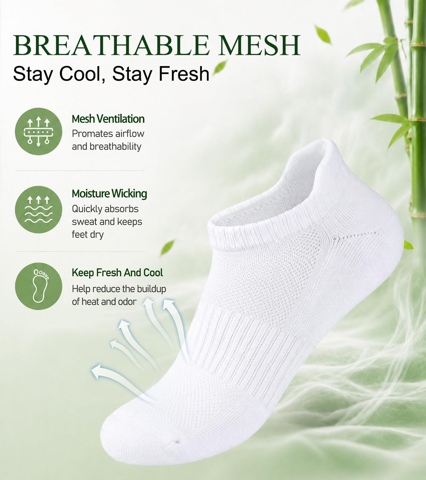 floconssy Ankle Socks for Women, Bamboo Viscose Cushioned Running Socks Low Cut Athletic Short Footies with Heel Tab 5 Pairs