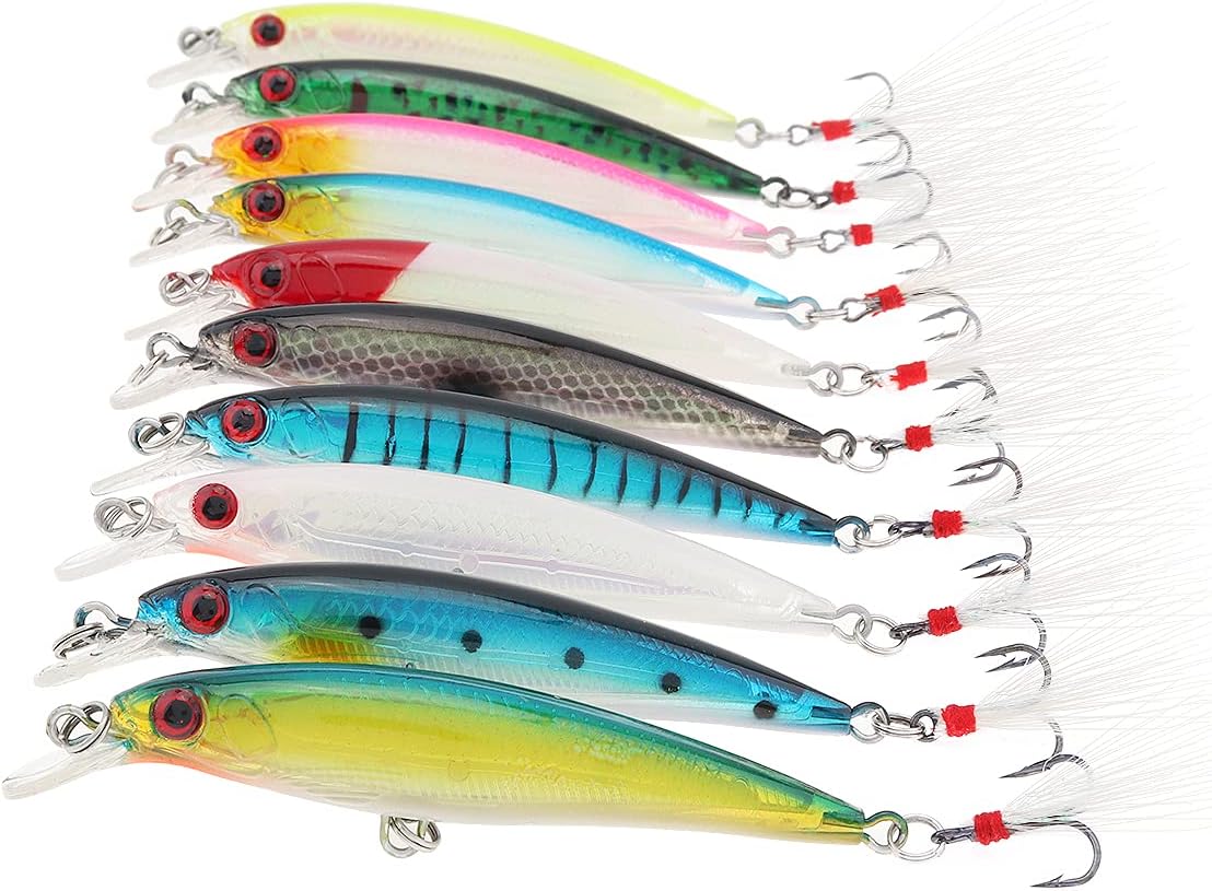 OriGlam 10pcs 3D Artificial Minnow Fishing Lures Baits, Fishing Tackle CrankBait Bass, Hard Bait Swimbait Fishing Lure
