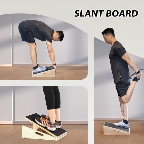 ZUKAM Multi-Function Wooden Slant Board & Balance Board, Adjustable Incline Board and Calf Stretcher,Stretch Board - Wide Anti-Slip Surface - Black