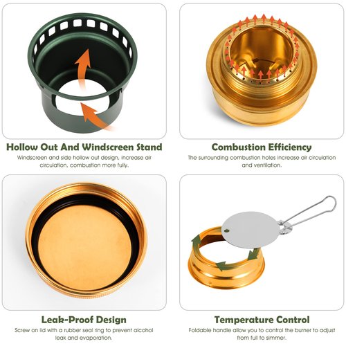 HUANSHA 2 In 1 Mini Alcohol Stove For Camping, Portable Alcohol Burner With Stainless Steel Cross Stand, Storage Bag, Lightweight Tiny Brass Stove For Backpacking Emergency Outdoor Coffee