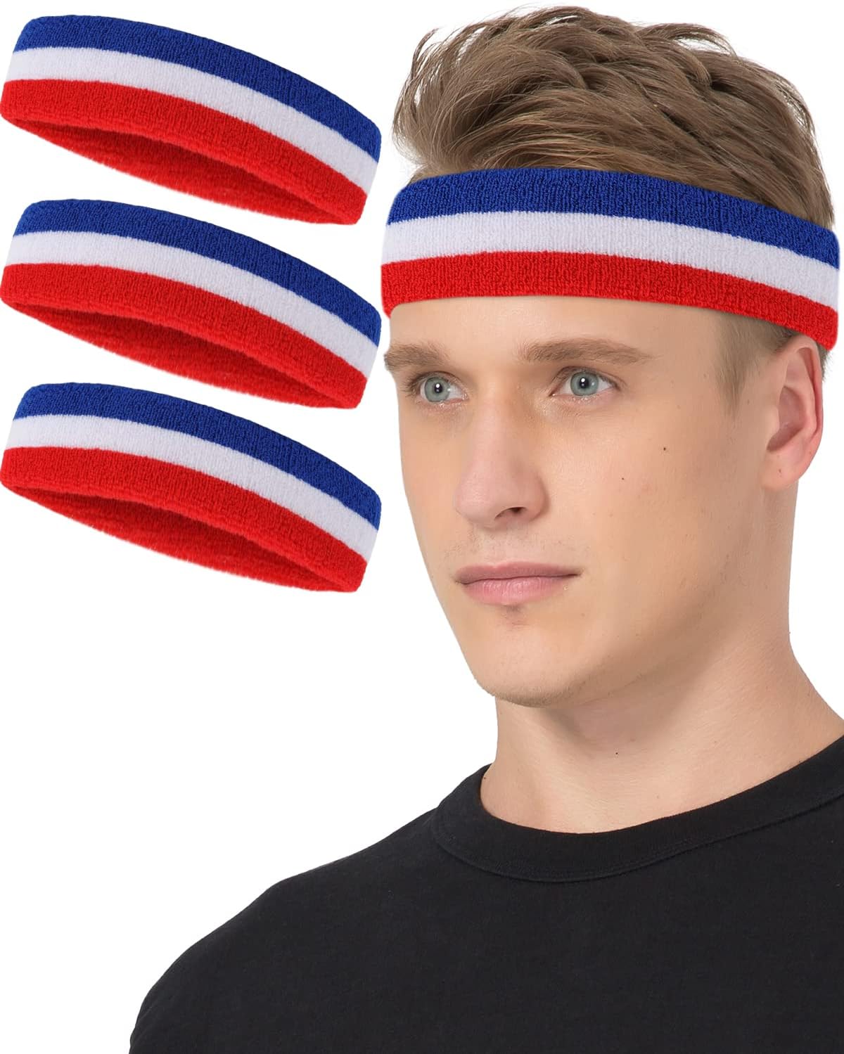 Tanluhu Sweatbands Sport Headbands for Working Out, Execise, Tennis, Basketball, Running - Terry Cloth Athletic Sweat Cotton Headband Outdoor for Men & Women