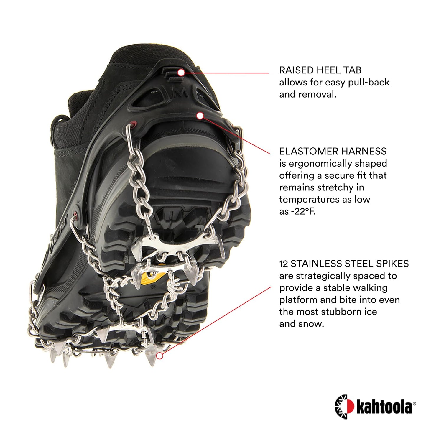 Kahtoola MICROspikes Footwear Traction for Winter Trail Hiking & Ice Mountaineering - Black - XX-Large