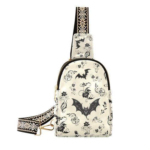 ZAZYXTJ Goth Bat Crossbody Sling Bag for Women Leather Small Chest Bag Adjustable Straps Daypack for Travel Sport Hiking