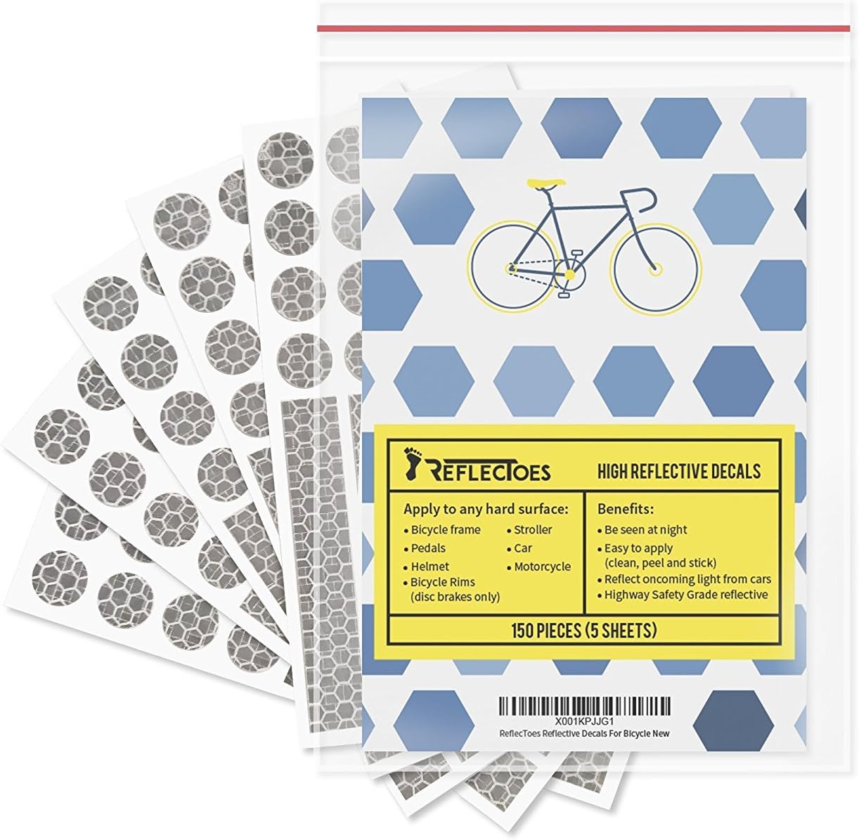 330 Reflective Stickers for Hard Surfaces Oval 5 Pack - Bicycle Frame, Helmet, Stroller, Scooter, Pedals - 5 Sheets - 3.5 x 5.5 Inch Sheet - 150 Retro Reflective Stickers 330 Candle Power