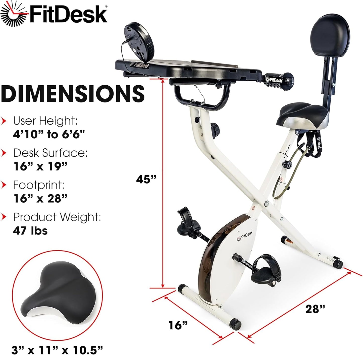FitDesk Standing Exercise Bike Desk 3.0, Adjustable Height Indoor Cycling Trainer, Tablet Holder, Fitness Table, Portable Exercise Table, Resistance Bands, Home & Office Bike, Supports Up to 300 lbs