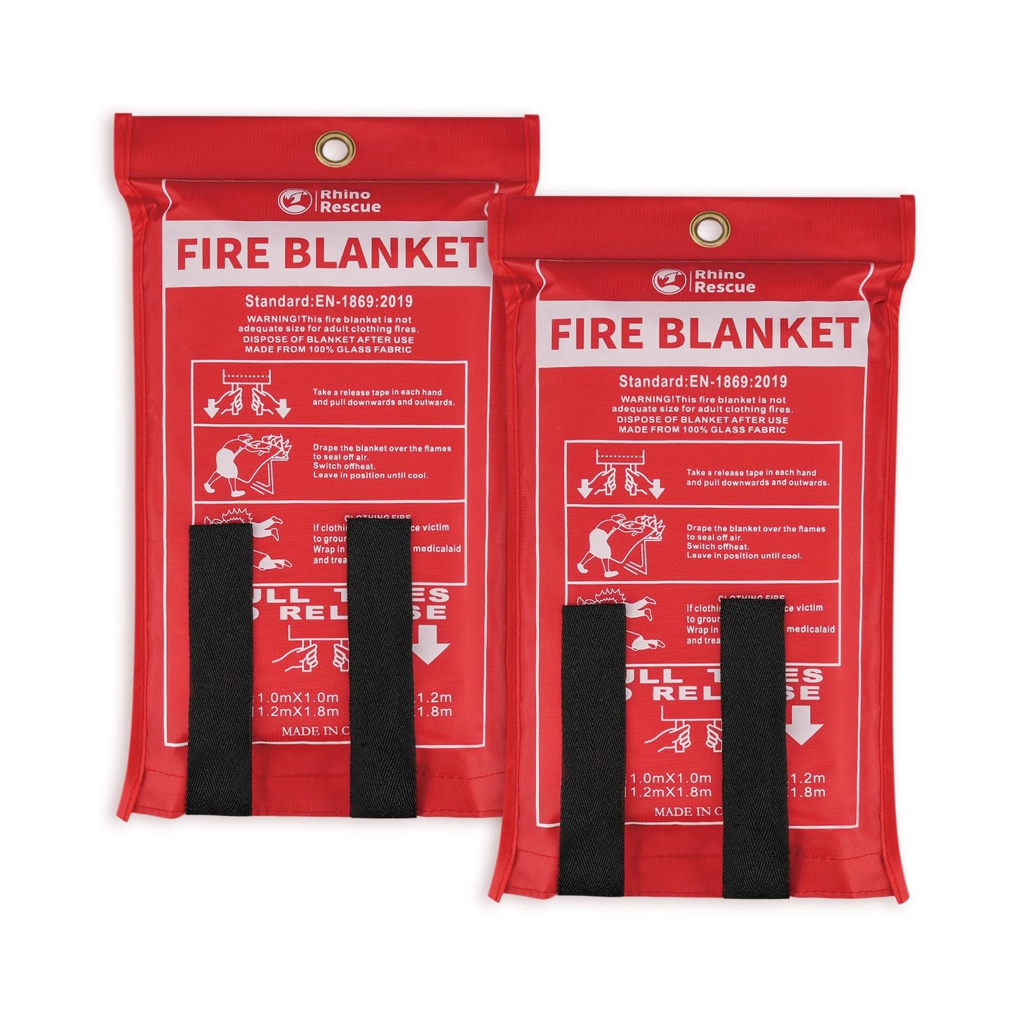 RHINO RESCUE Fire Blanket, 40''×40'' Fiberglass Emergency Fireproof Gear, Flame Retardant Protection for Home, Kitchen, Camping, Hiking, 2 Count
