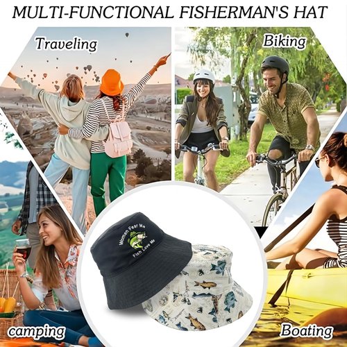 Tijuboni Fishing Bucket Hats Reversible Funny Fishing Hats for Men Embroidery Fisherman Hat Summer Outdoor Hat Unisex Double-Side-Wear