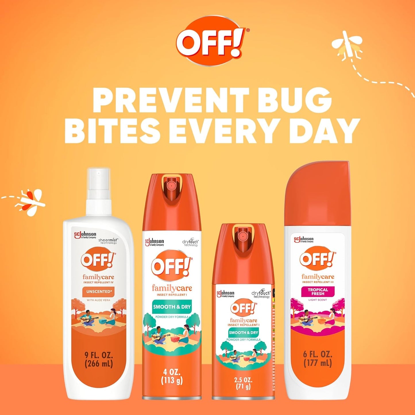 OFF! Family Care Mosquito, Tick, and Insect Repellent Spritz, Bug Spray Containing 7% DEET, Unscented Repellent with Aloe Vera Protects Against Mosquitoes, 9 Oz