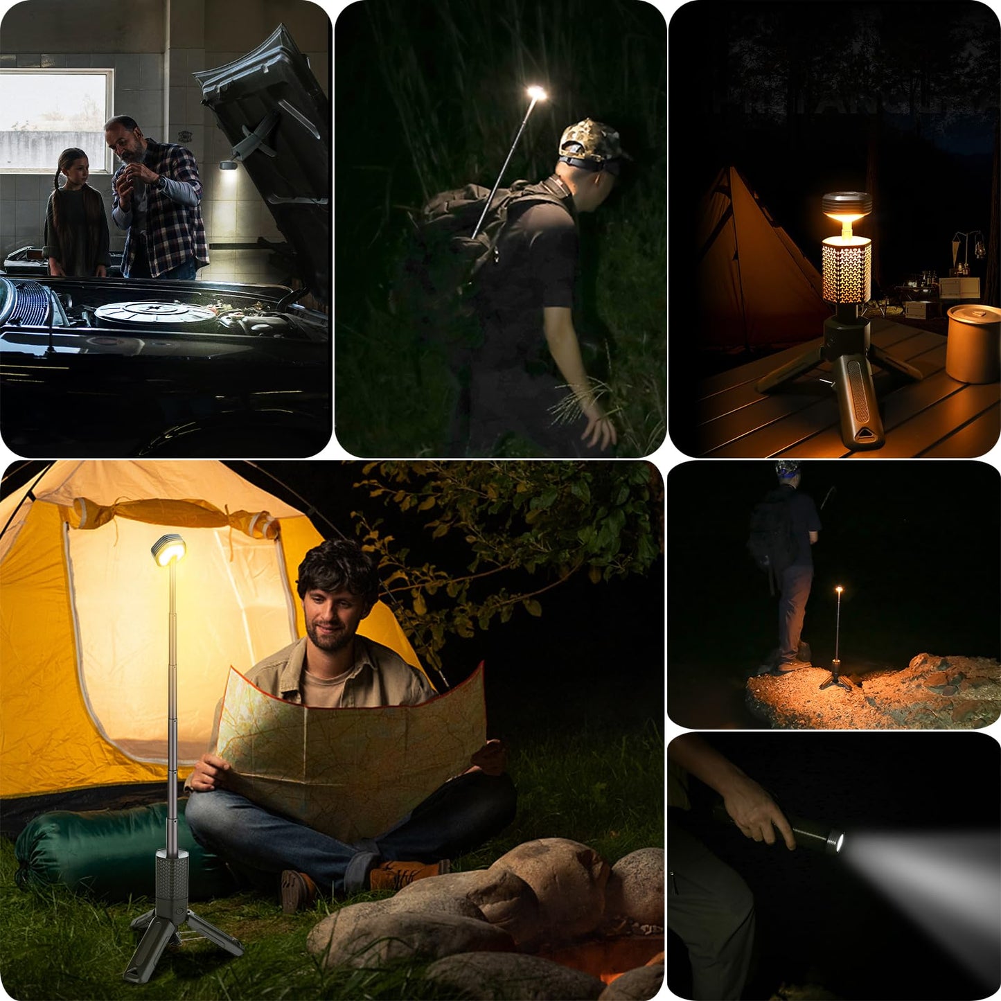 ISUNMEA Camping Lantern Telescopic, Portable Collapsible Magnetic Camping Lamp w/ 10500mAh, IPX7 Waterproof Rechargeable Flashlight, Foldable Camping Light for Hiking, Camping, Emergency, Fishing